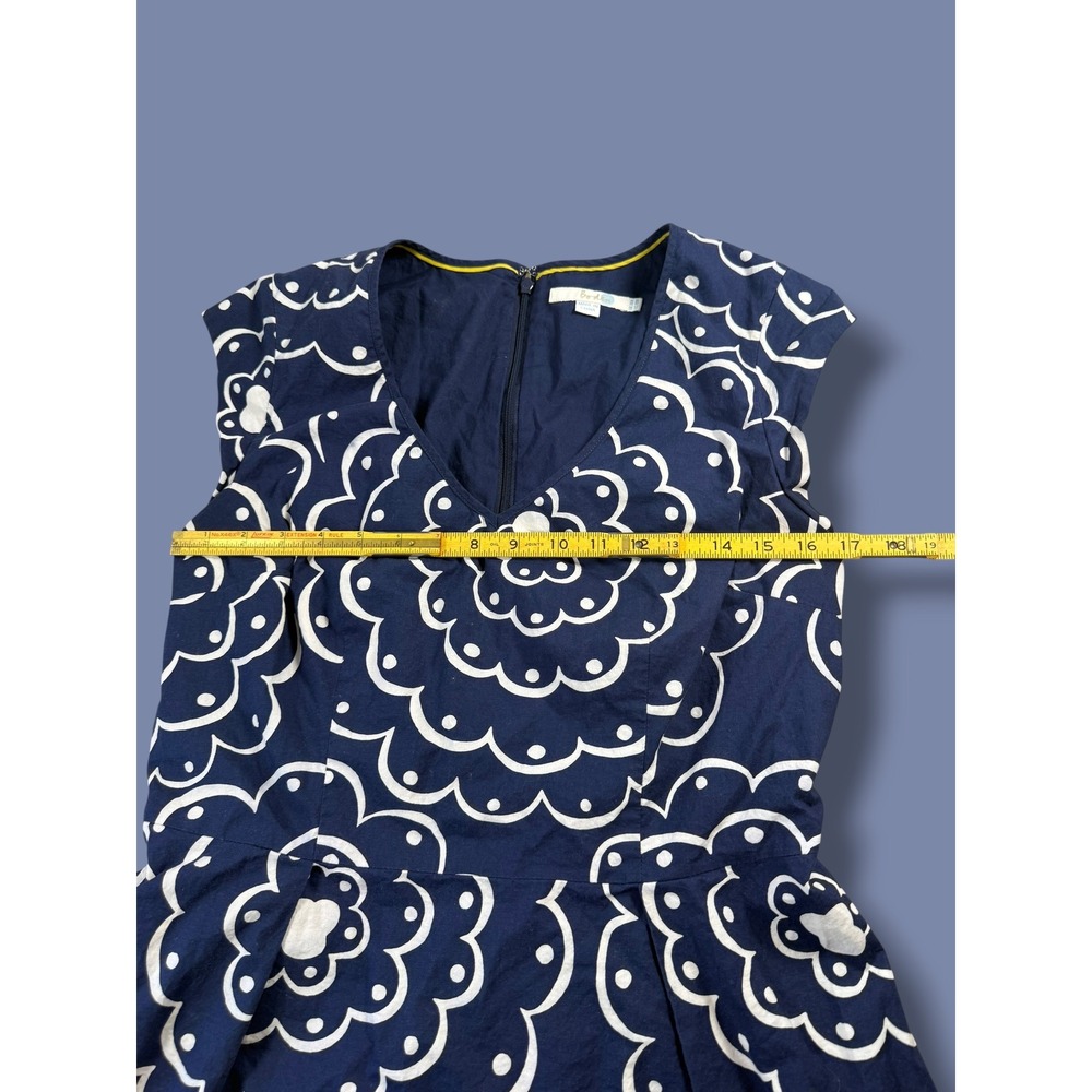 Boden Navy White Floral Cotton Fit & Flare Dress US 10R - Picture 5 of 12